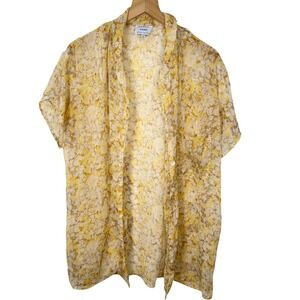 SABO Floral Button Down Shirt Womens S Sheer Boho Coastal Coverup layering beach